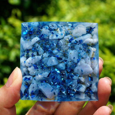 #116-Handmade Lapis Lazuli & Blue Chalcedony Crystal Sphere 'UBER MEMORY ' ORGONITE Pyramid